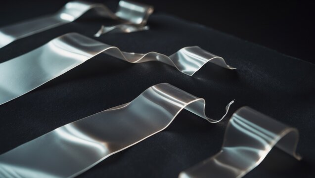 Transparent adhesive tapes on a black background, isolated.