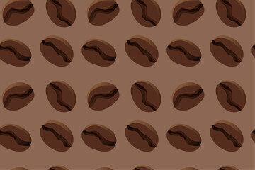 A coffee beans seamless pattern. Brown background with coffee beans. Coffee beans illustration.
