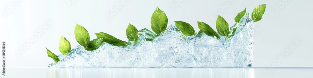 Poster Dynamic Growth Visualization Eco-Innovative Water Splash Sequence with Progressive Green Leaves, Representing Sustainable Development and Transformative Environmental Progress