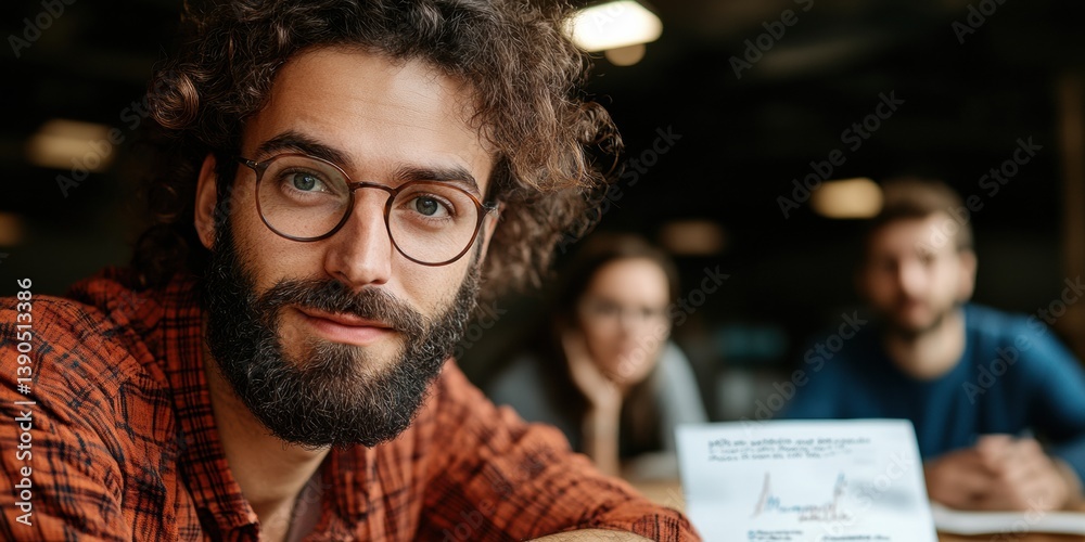 Poster Hybrid Workplace Insights Millennial Professional in Collaborative Learning Environment - Dynamic Corporate Upskilling and Inclusive Team Engagement Narrative