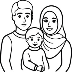 Illustration of a Happy Family Smiling Together in Line Art Style