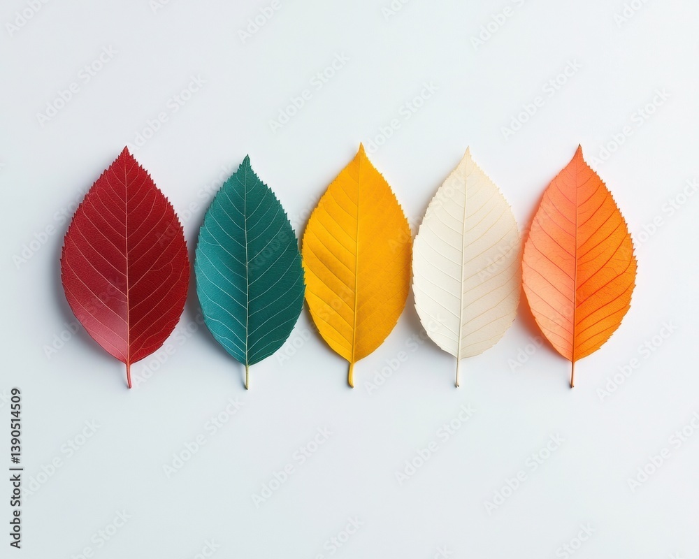 Poster chromatic leaf evolution minimalist botanical gradient showcasing seasonal transformation in high-re