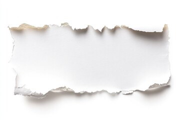 Fototapeta premium A piece of white paper with torn edges on a white background in a studio shot with soft lighting