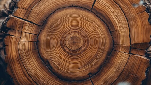 Stump of a tree that has been cut down - section of the trunk showing annual rings. Wood slice. Species of tree.