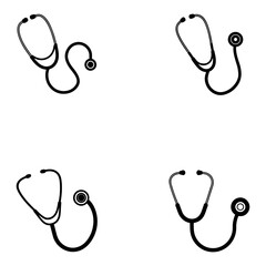 Stethoscope set vector and Silhouette of simple medical stethoscope art vector