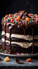 chocolate cake with nuts and chocolate