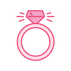 Flat Vector Illustration of a Shiny Pink Diamond Engagement Ring in Minimal Style
