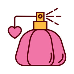 Vector Illustration of a Romantic Pink Perfume Bottle with a Heart Charm and Spray, Representing Fragrance, Love, and Beauty Products