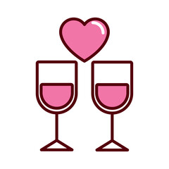 Vector Illustration of Two Wine Glasses with a Heart Symbol Representing Romantic Toast or Celebration of Love