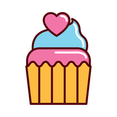 Vector Illustration of a Cute Cupcake with Pink and Blue Frosting Topped with a Heart Symbol Representing Sweet Love and Celebration