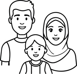 Illustration of a Happy Family Smiling Together in Line Art Style