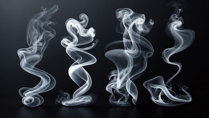 Fototapeta premium Set of isolated steam designs on a black background to enhance food imagery, making it appear fresh and hot.