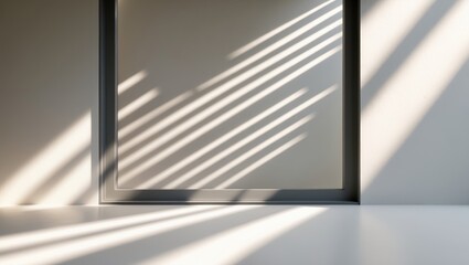 Obraz premium Abstract shadow and striped diagonal light blur background on wall from window, architectural dark gray with sunshine diagonal geometric effect overlay for backdrop and mockup design