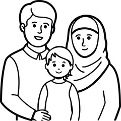 Illustration of a Happy Family Smiling Together in Line Art Style
