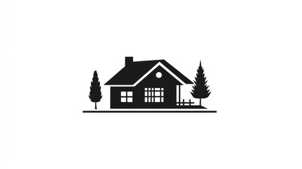 Fototapeta premium Simple Silhouette of a House and Trees