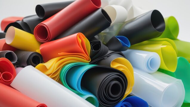 Set of different heat shrink tubing isolated against a white background.