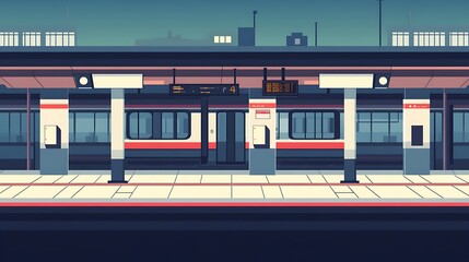 Train station platform with modern train.
