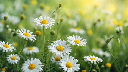 Fototapeta premium Lovely chamomile blooms in the field.