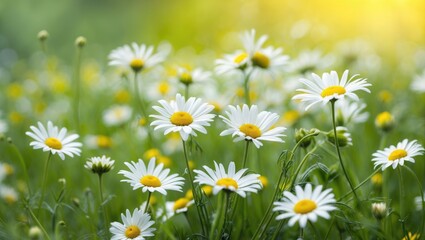Fototapeta premium Stunning chamomile petals in the pasture.