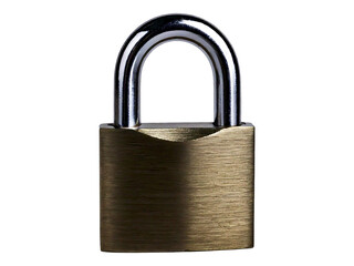 Naklejka premium A high-resolution close-up shot of a brass padlock against a stark white background.