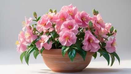 Stunning impatiens displayed in a terracotta pot isolated on white