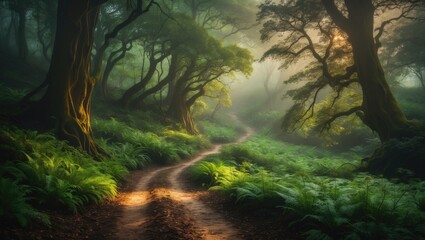 Obraz premium Trekking trail featuring rustic wooden steps for an adventurous hike.