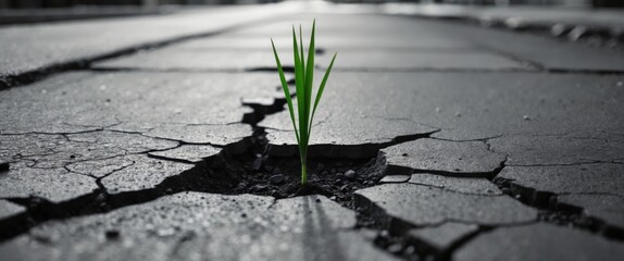 Small tree breaks through concrete surface.