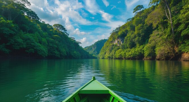 Traveling by boat into the heart of jungles in National Park.