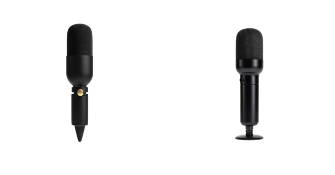 Microphone collection displaying four unique styles and designs in black and silver finish