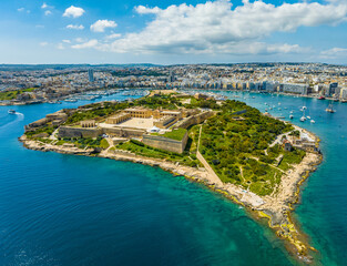Drone day view of Fort Manoel on Manoel island, Maltese island