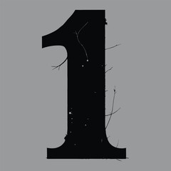A stylized number 1 in solid black with natural elements on light gray background