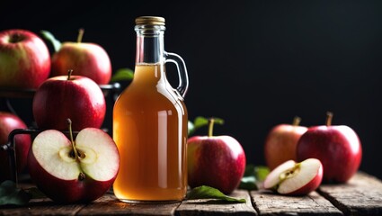 Close-up shot of Apple Cider on a rustic wooden table