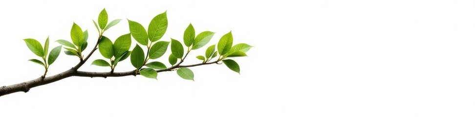 Thin tree branch isolated on white background, foliage, trunk