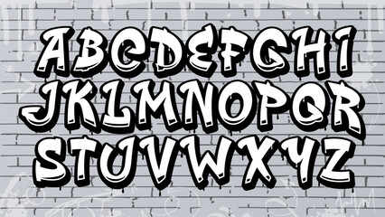 Graffiti font or hip hop type in street art, typeface with grunge English alphabet, vector ABC. Urban style font with wall graffiti paint letters for old school typeface, rap music or street hip hop