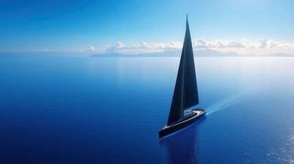 Luxury Yacht Sailing on Calm Sparkling Blue Ocean at Sunrise