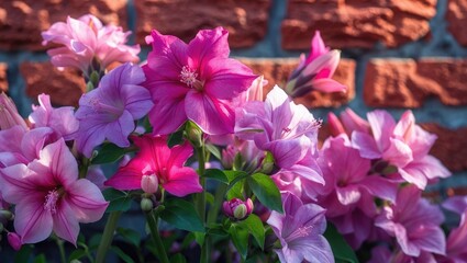 Fototapeta premium Charming summer garden showcasing fuchsia flowers in shades of pink and purple
