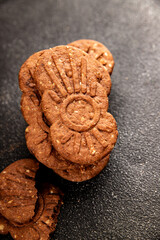 Cookie chocolate nuts sweet cereal dessert organic fresh tasty gourmet food background on the table rustic food top view copy space