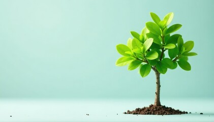 Tiny tree, vibrant green leaves, clean background , summer, sapling