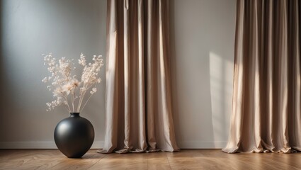 Attractive curtain designs featured in a fashionable room setting.