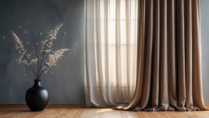 Sophisticated curtains on a window within a trendy interior.