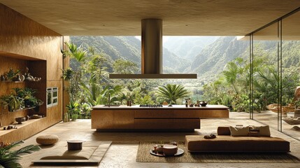 Fototapeta premium Modern kitchen with mountain views