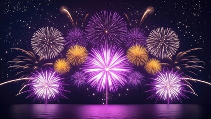 Purple Firework Banner for New Year and 4th of July Anniversary Celebration