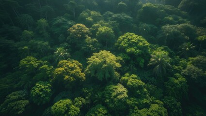 Fototapeta premium Drone perspective of thick green trees absorbing CO2.