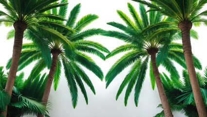 Naklejka premium Two palm trees outline a mockup on a clear background, isolated palm tree, a frame suitable for design, nature-related projects, or decorative purposes, Lush Green Fan