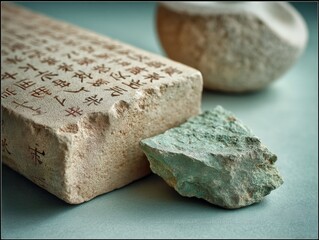 Vintage Chinese Language Day Artifact Weathered Stone Tablet with Ancient Script - Cultural Heritage Storytelling for Modern Digital Archives and Linguistic Preservation