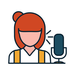Vector Illustration of Female Podcaster or Radio Host Speaking into a Microphone for Audio Recording or Broadcasting