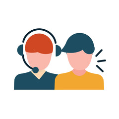 Vector Illustration of a Call Center Operator and a Client Talking – Customer Support and Communication Concept Icon