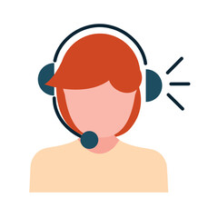 Customer Support Representative Icon with Headset and Microphone in Flat Vector Style