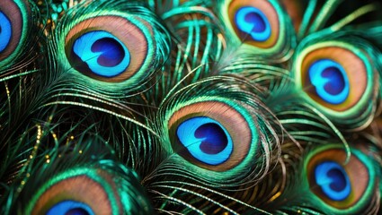 Obraz premium Background design with colorful peacock feathers and eye patterns