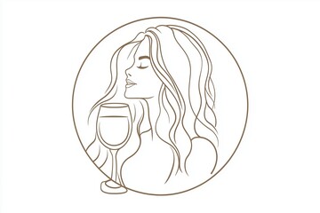 A minimalist black and white logo of a girl holding wine glass